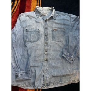 Vintage Carhartt Faded Denim Work Shirt S97STW Regular 2XL Mens Button Up L/S